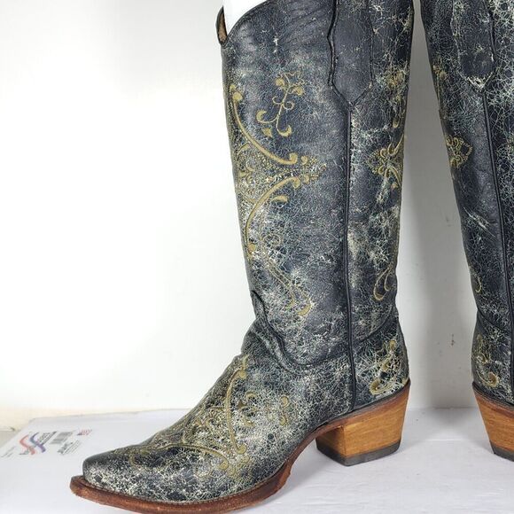 CORRAL Circle G Women’s US6,5M Gray Leather Crackle Distressed Western Boots - Picture 6 of 16